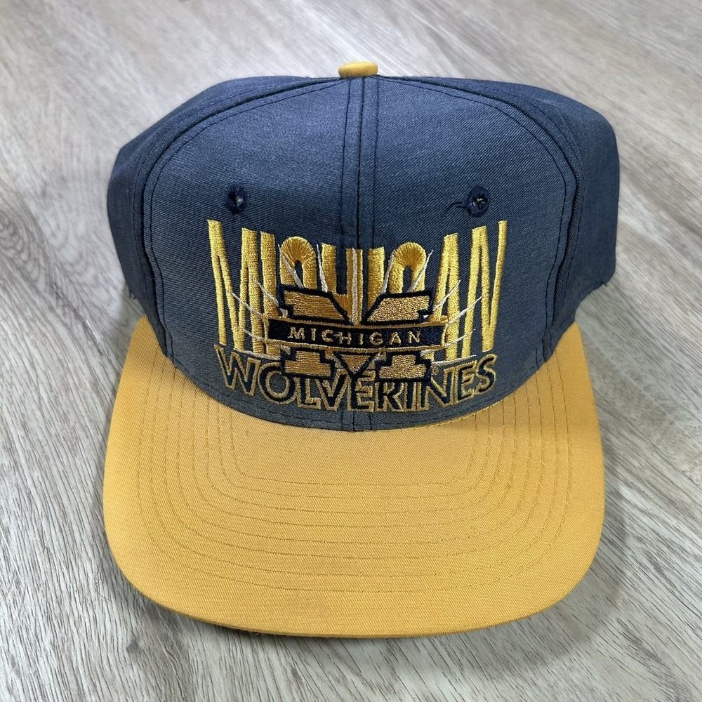 VTG Michigan Wolverines Snapback Hat College Signatures Blue Yellow Cap
